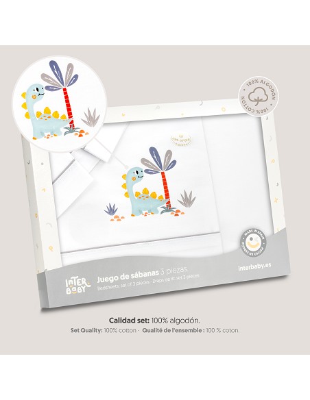 Triptico Minicuna Estampado Dinosaurio Palmera Bco/Gris