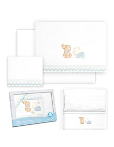 Triptico Minicuna Guipur Oso Tumbado Conejito Bco/Azul