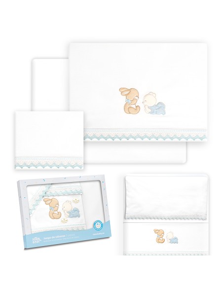 Triptico Minicuna Guipur Oso Tumbado Conejito Bco/Azul