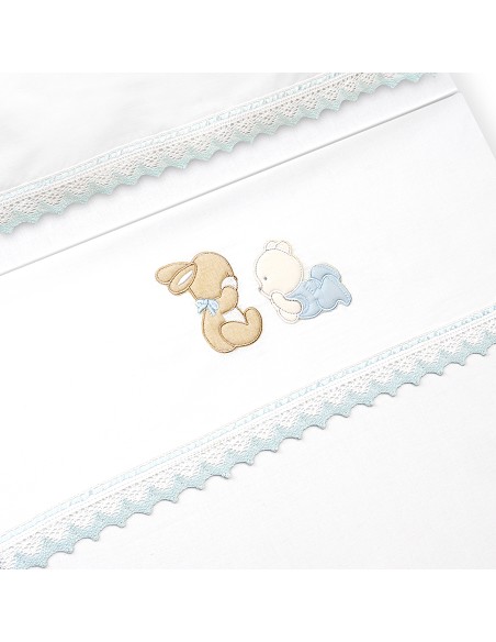 Triptico Minicuna Guipur Oso Tumbado Conejito Bco/Azul