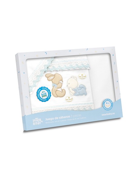 Triptico Minicuna Guipur Oso Tumbado Conejito Bco/Azul