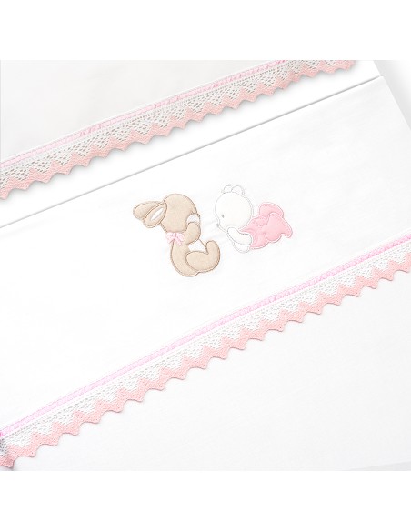 Triptico Minicuna Guipur Oso Tumbado Conejito Bco/Rosa