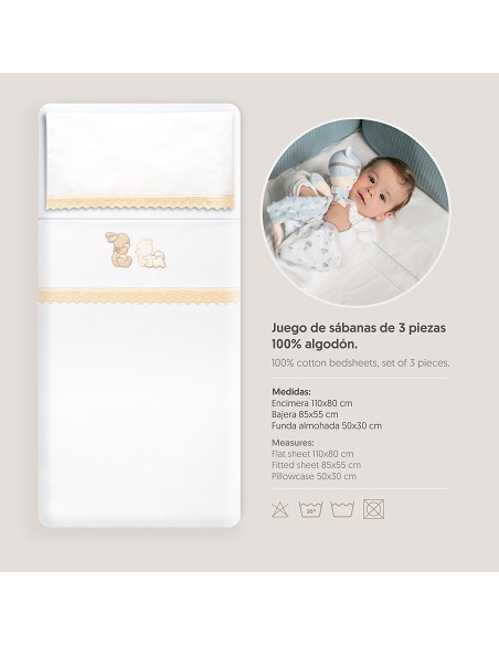 Triptico Minicuna Guipur Oso Tumbado Conejito Bco/Beig