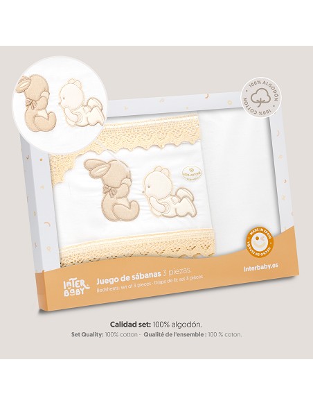 Triptico Minicuna Guipur Oso Tumbado Conejito Bco/Beig