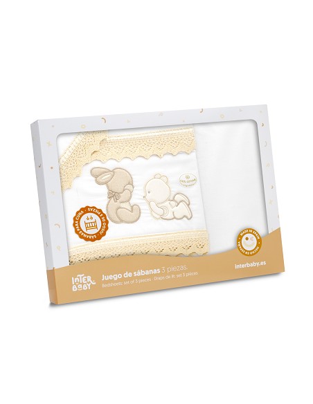 Triptico Minicuna Guipur Oso Tumbado Conejito Bco/Beig