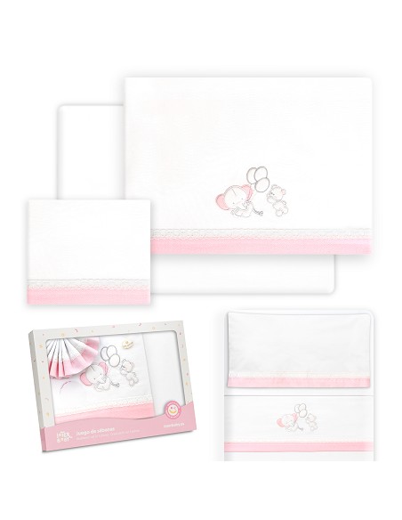 Triptico Minicuna Pasacinta Oso Elefante Globos Bco/Rosa