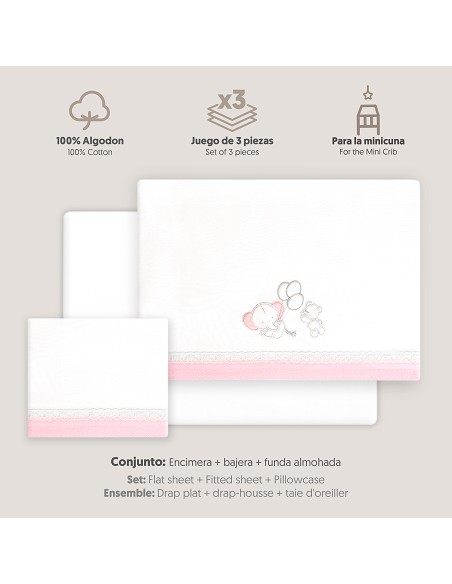 Triptico Minicuna Pasacinta Oso Elefante Globos Bco/Rosa