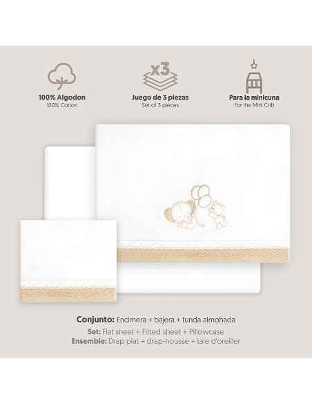 Triptico Minicuna Pasacinta Oso Elefante Globos Bco/Beig