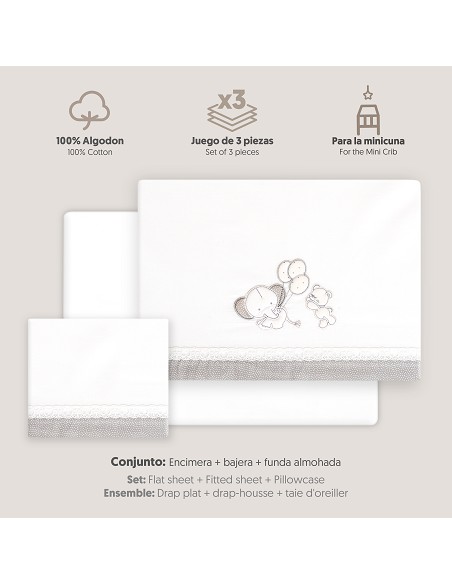 Triptico Minicuna Pasacinta Oso Elefante Globos Bco/Gris