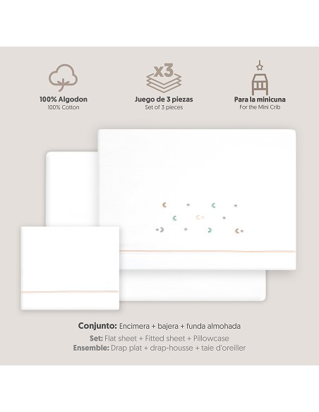 Triptico Minicuna Estrella Luna Multicolor Bco/Rosa