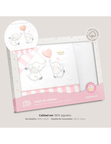 Triptico Minicuna Parejita Elefante Bco/Rosa