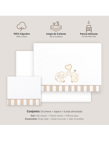 Triptico Minicuna Parejita Elefante Bco/Beig