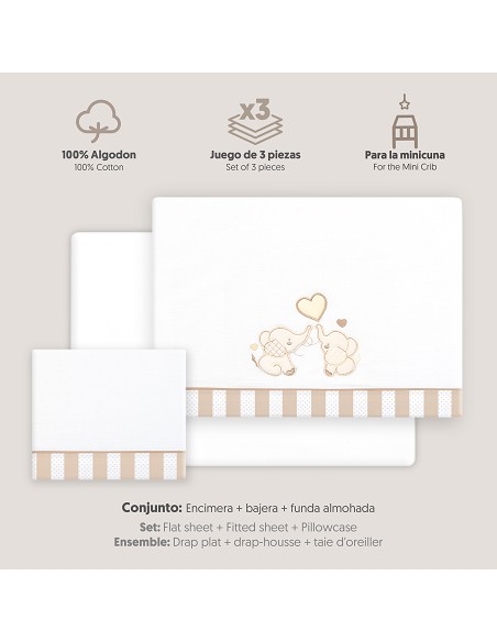 Triptico Minicuna Parejita Elefante Bco/Beig