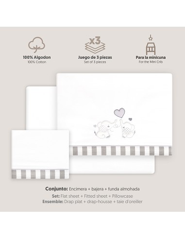 Triptico Minicuna Parejita Elefante Bco/Gris