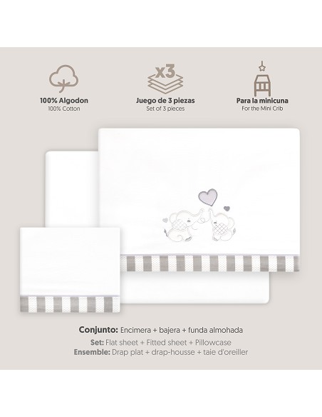 Triptico Minicuna Parejita Elefante Bco/Gris
