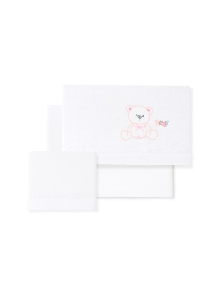 Triptico Coche Franela Modelo Oso Lazo Bco/Rosa