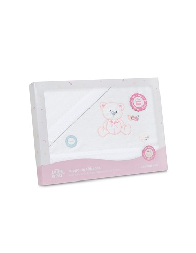 Triptico Coche Franela Modelo Oso Lazo Bco/Rosa