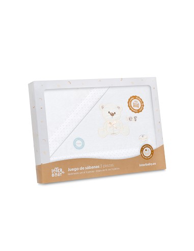Triptico Coche Franela Modelo Oso Lazo Bco/Beig