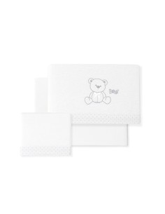 Triptico Coche Franela Modelo Oso Lazo Bco/Gris