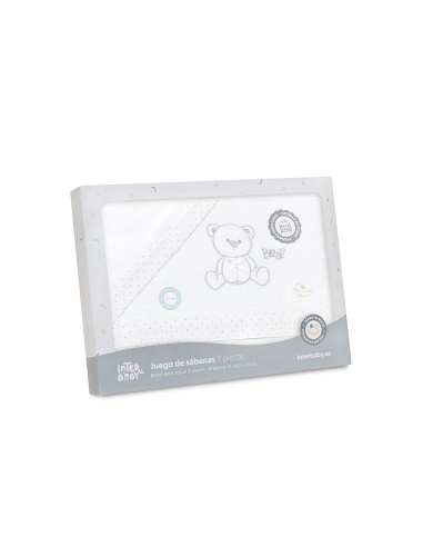 Triptico Coche Franela Modelo Oso Lazo Bco/Gris