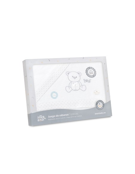 Triptico Coche Franela Modelo Oso Lazo Bco/Gris