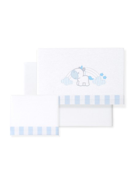 Triptico Coche Franela Modelo Unicornio Nubes Bco/Azul