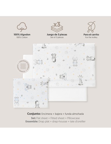 Triptico Coche Franela Modelo Koala Bco/Azul