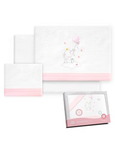 Triptico Coche Franela Elefante Globo Corazon Bco/Rosa