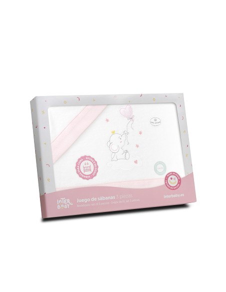 Triptico Coche Franela Elefante Globo Corazon Bco/Rosa