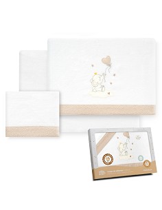 Triptico Coche Franela Elefante Globo Corazon Bco/Beig