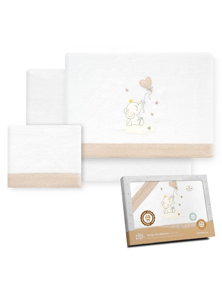 Triptico Coche Franela Elefante Globo Corazon Bco/Beig