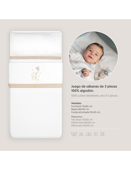 Triptico Coche Franela Elefante Globo Corazon Bco/Beig