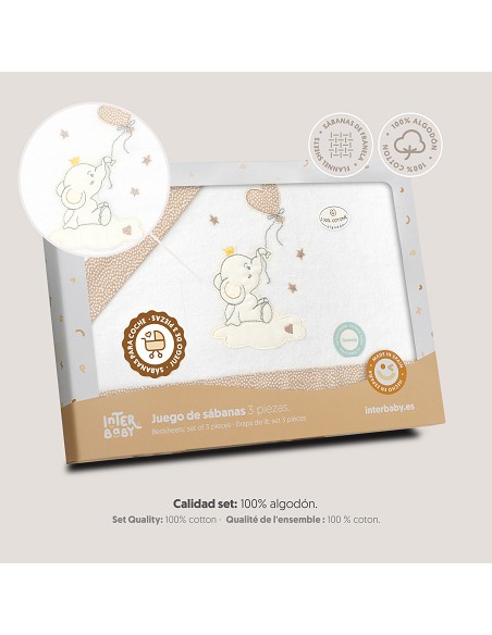Triptico Coche Franela Elefante Globo Corazon Bco/Beig