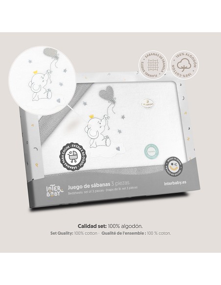 Triptico Coche Franela Elefante Globo Corazon Bco/Gris