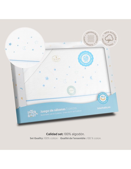 Triptico Coche Franela Estrellas Luna Bco/Azul