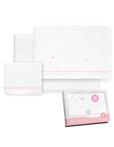 Triptico Coche Franela Estrellas Luna Bco/Rosa