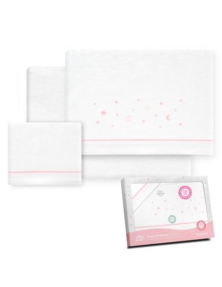 Triptico Coche Franela Estrellas Luna Bco/Rosa