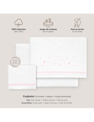 Triptico Coche Franela Estrellas Luna Bco/Rosa